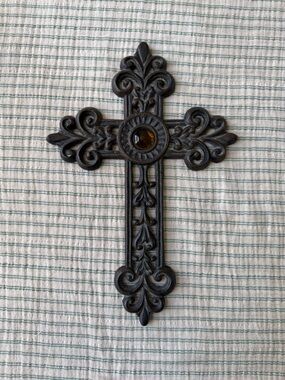 Source Unknown Brown Ornate Wall Cross with Amber Accent